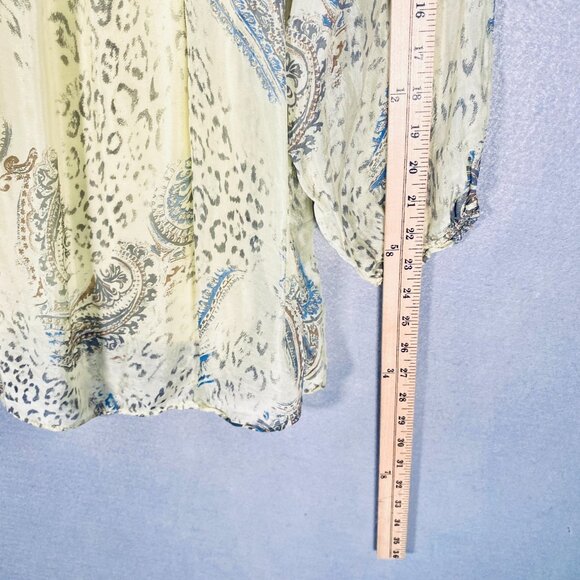 Tempo Paris Top Women L Yellow Silk Paisley Pullover Tunic Blouse Italy - Picture 10 of 11